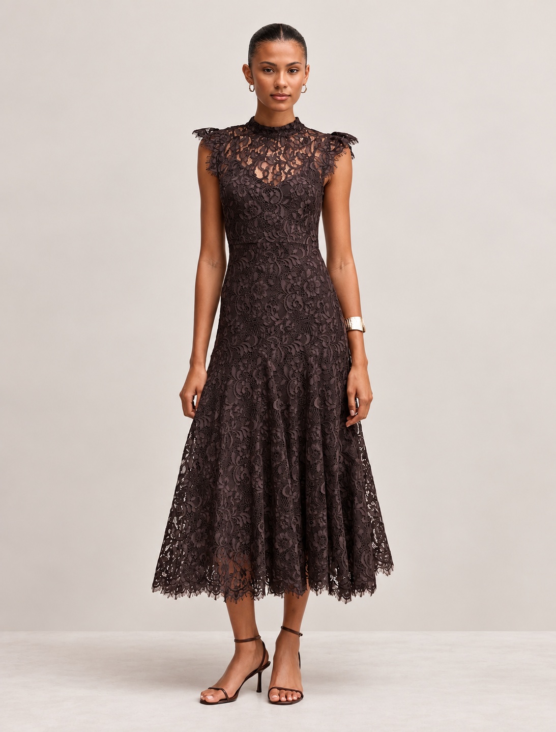 Arielle Lace Midi Dress Plum Brown